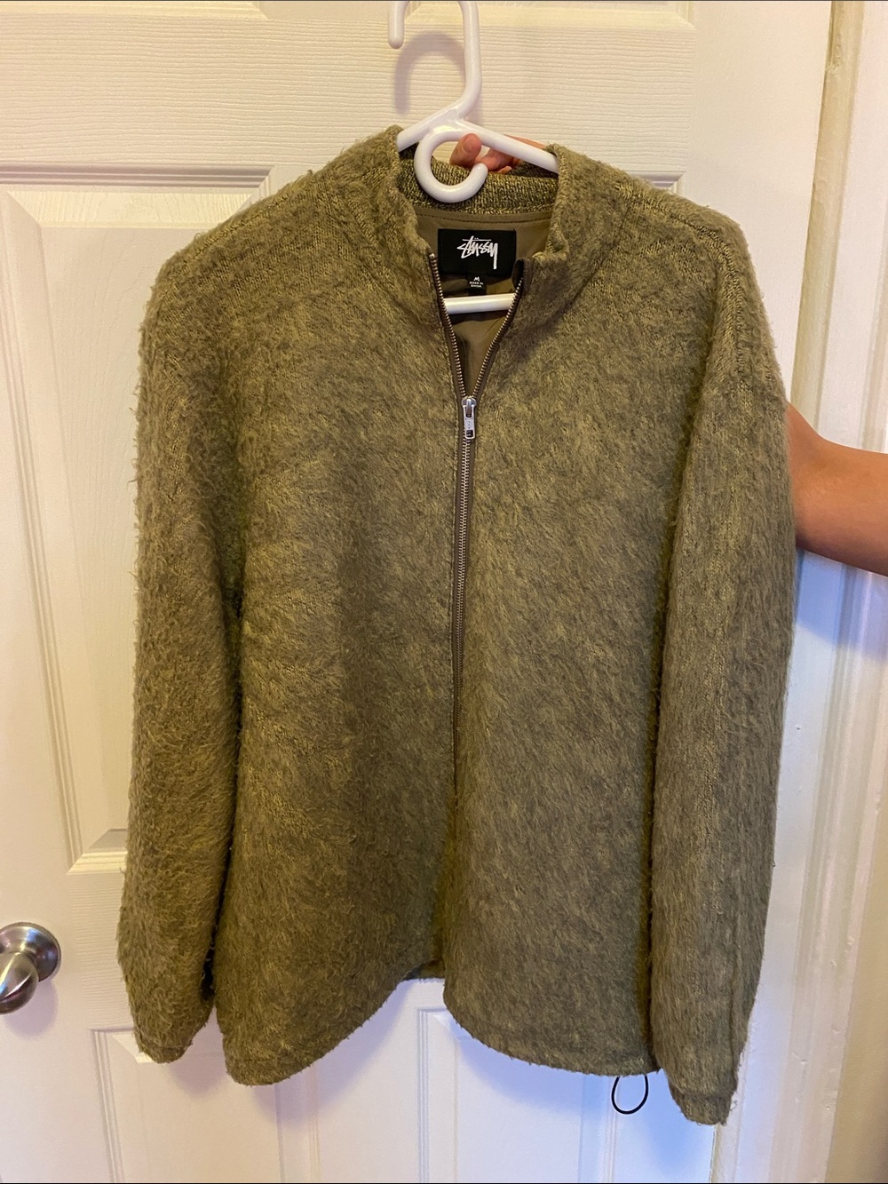 Stussy Olive Green Zip-Up Men's Sweater Jacket